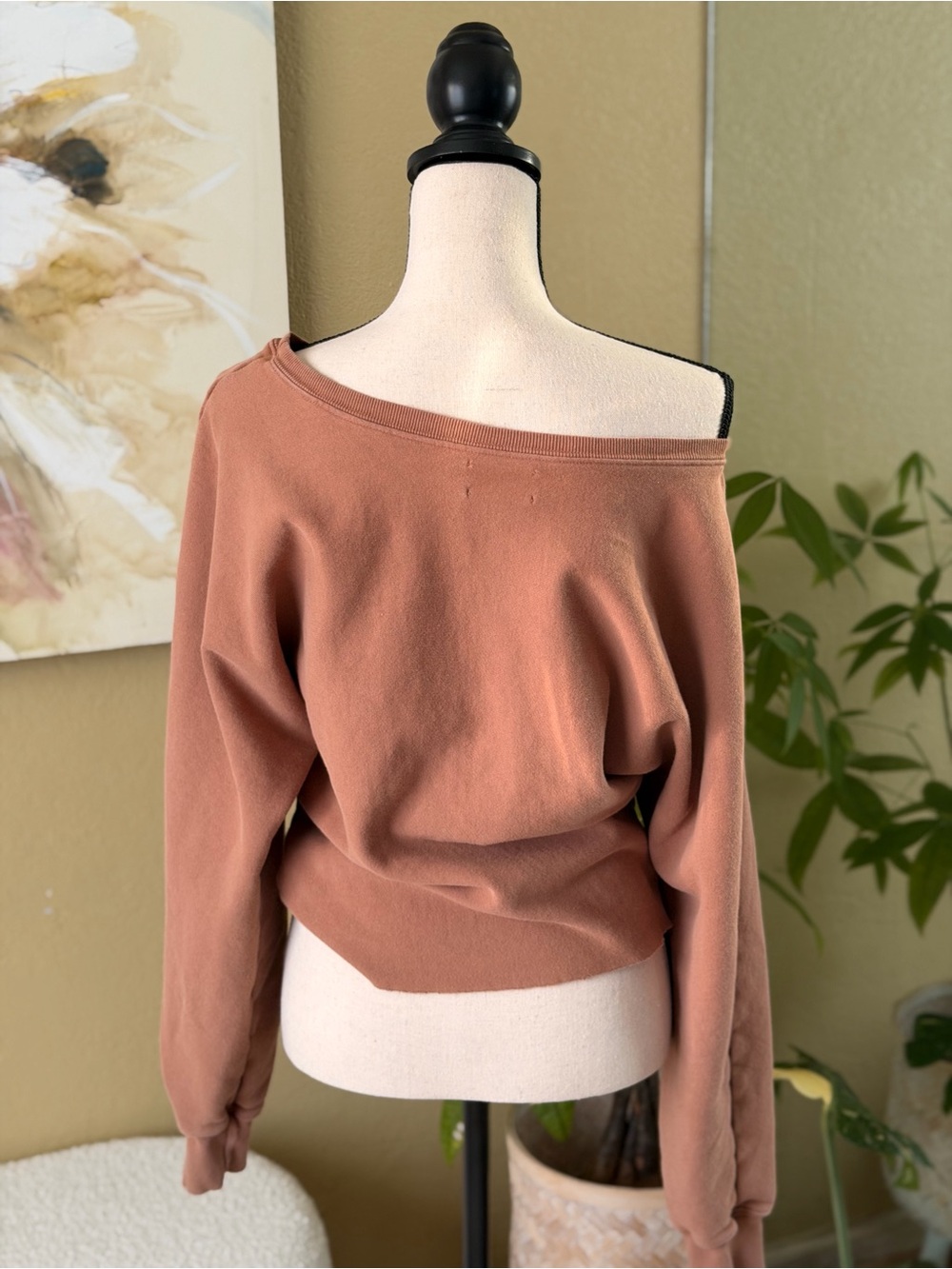 Joah Brown Dusty Terracotta Off-Shoulder Sweatshirt OS - Picture 2 of 2